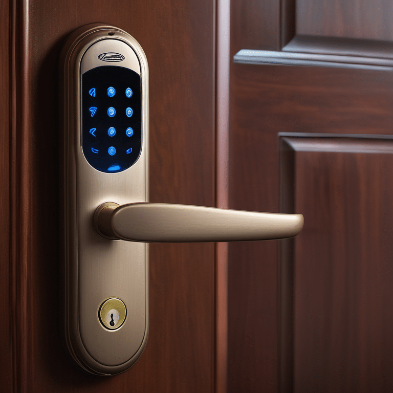 Various types of door locks on a wooden door showcasing upgrade options.