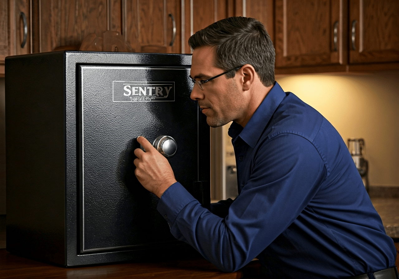 Locksmith assessing Sentry safe