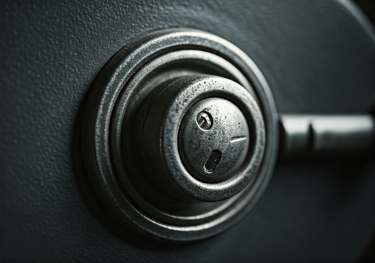 Worn Sentry safe lock close-up